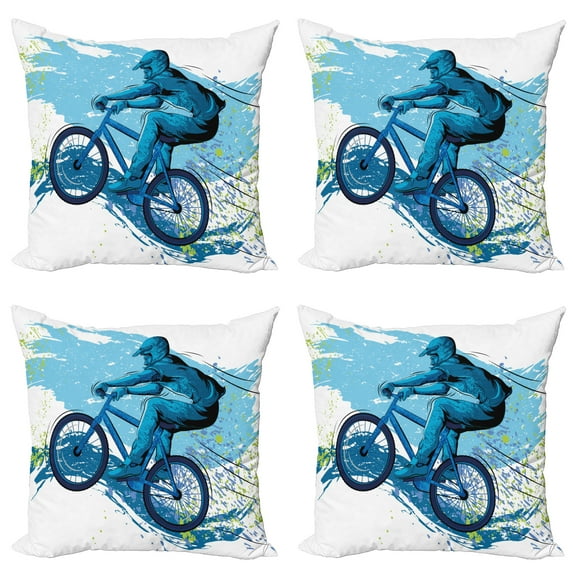 Ambesonne Sports Throw Pillow Cover 4 Pack, Bicyclist Color Splashes, 18", Blue Aqua Pale Green