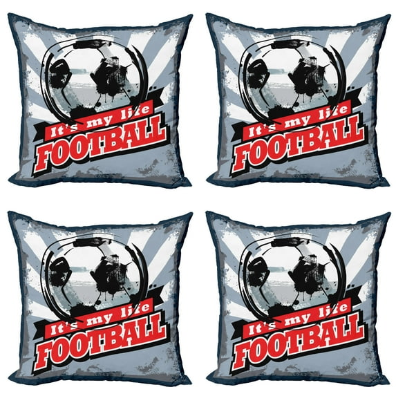 Ambesonne Sports Throw Pillow Cover 4 Pack, Grungy Football Pop Art, 18", Blue Black Red