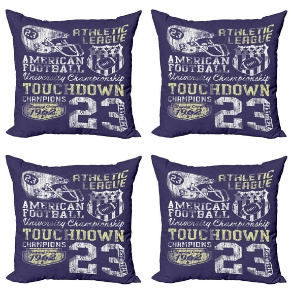 Ambesonne Sports Throw Pillow Cover 4 Pack, Retro American Football, 16", Purple