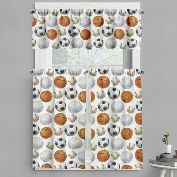 Ambesonne Sports Valance & Curtain, Football and Basketball, 55"x36", Orange Cream Black