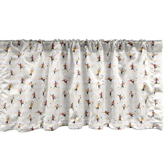 Ambesonne Sports Window Valance, Men Playing Soccer Doodle, 54" X 18", Multicolor