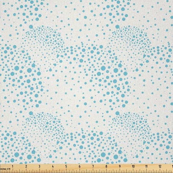 Ambesonne Spots Fabric by the Yard Microfiber, Scattered Dot Pattern Print, 1 Yard, Deep Sky Blue and Ivory