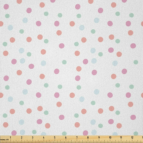 Ambesonne Spotted Fabric by the Yard Microfiber, Polka Dot on Plain Backdrop, 3 Yards, White Blush and Mint Green