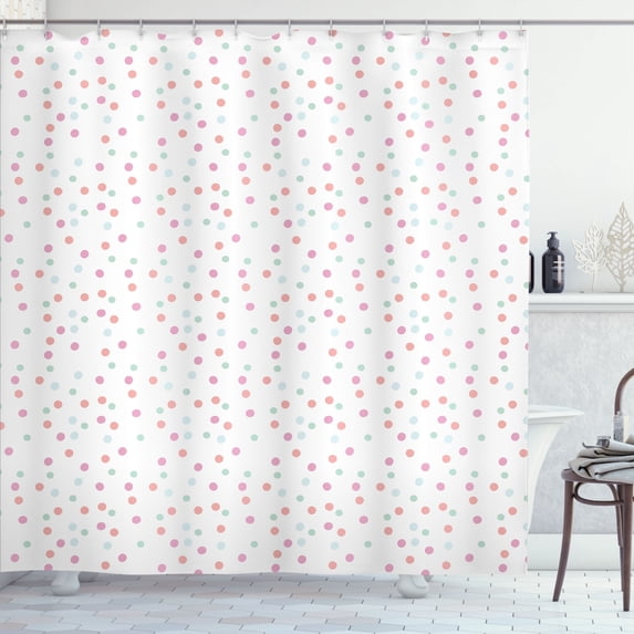 Ambesonne Spotted Shower Curtain, Polka Dot on Plain Backdrop, 69"Wx84"L, White Blush and Mint Green