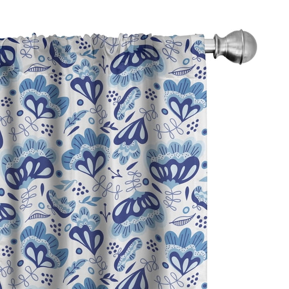 Ambesonne Spring Window Curtains, Blue Toned Folk Flower Buds, Each 28" W x 84" L, Blue White