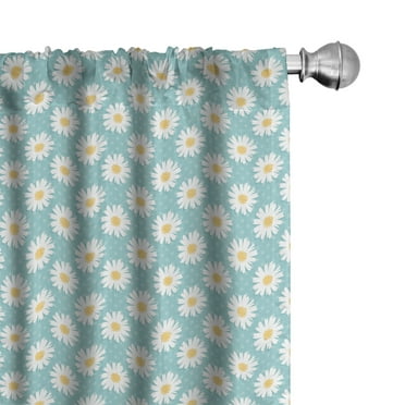 Ambesonne Spring 4-Panel Curtains, Daisy Blossoms Blowing Love, 56"x63", Turquoise and White