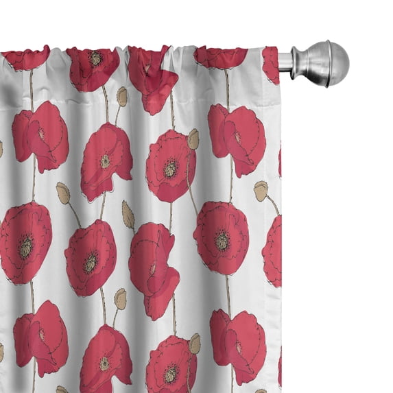 Ambesonne Spring Window Curtains, Dark Pink Poppy Flowers Art, Each 28" W x 95" L, White Dark Pink