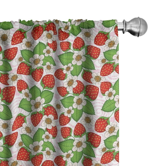 Ambesonne Spring Window Curtains, Floral Strawberry Scene, Each 28" W x 63" L, Green Red