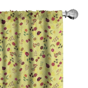 Ambesonne Spring 4-Panel Curtains, Ladybugs Flowers, 56"x95", Yellow Multicolor