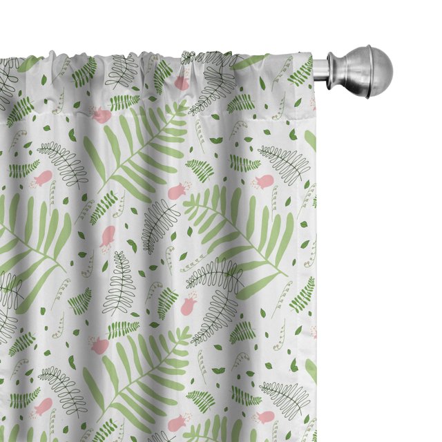 Ambesonne Spring 4-Panel Curtains, Leaves Flowers on Plain Back, 56"x95", Pistachio Green Blush