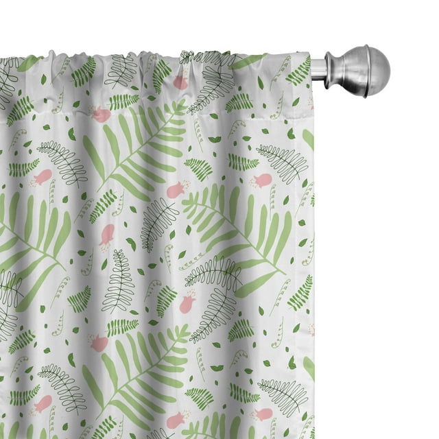 Ambesonne Spring 4-Panel Curtains, Leaves Flowers on Plain Back, 56"x95", Pistachio Green Blush