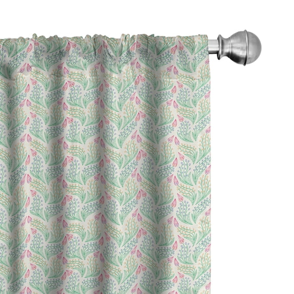 Ambesonne Spring Window Curtains, Linear Flowers Boho Print, Each 28" W x 63" L, Almond Green Magenta