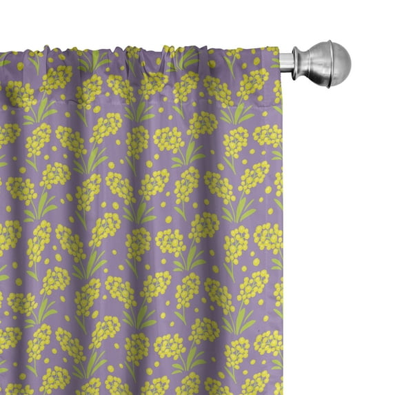 Ambesonne Spring Window Curtains, Mimosa Flowers Blossom Art, Each 28" W x 63" L, Pale Purple Yellow
