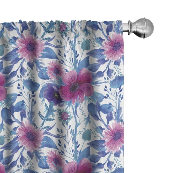 Ambesonne Spring Window Curtains, Watercolor Nosegay Flowers, Each 28" W x 63" L, Azure Blue Pink