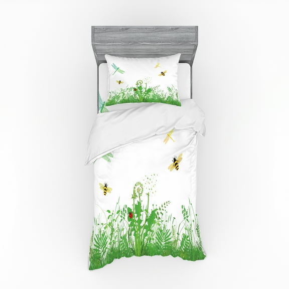 Ambesonne Spring Bedding Set 3 Pcs, Flourishing Foliage Bees, Twin, Multicolor