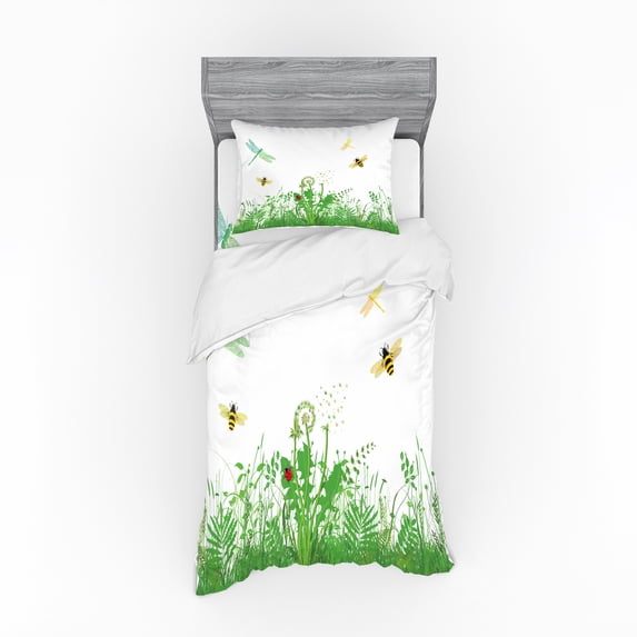 Ambesonne Spring Bedding Set 3 Pcs, Flourishing Foliage Bees, Twin, Multicolor
