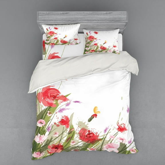 Ambesonne Spring Bedding Set 4 Pcs, Floral Botany, Queen, Multicolor