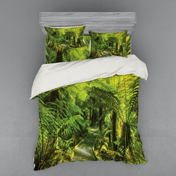 Ambesonne Spring Bedding Set 4 Pcs, Traveling Nature, Queen, Green