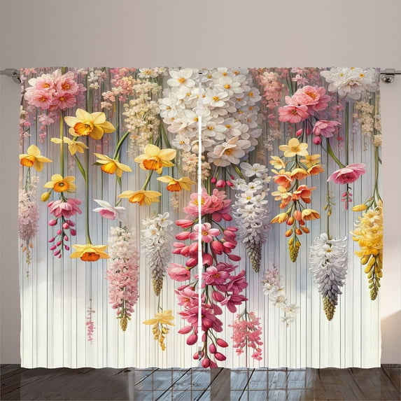 Ambesonne Spring Curtains 2 Panel Set, Farmhouse Dreamy Lavenders, 108" x 84", Mustard Dried Rose Pearl