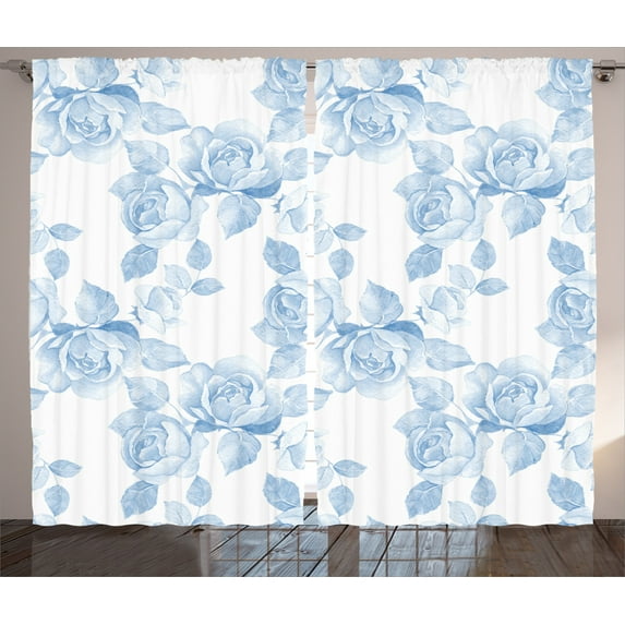 Ambesonne Spring Curtains 2 Panel Set, Floral Dreamy Branch, 108" x 90", Soft Blue White