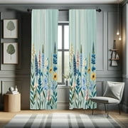Ambesonne Spring Curtains 2 Panel Set, Modern Garden Leafy Floral, Pair of - 28" x 63", Sea Blue Olive Green Ecru