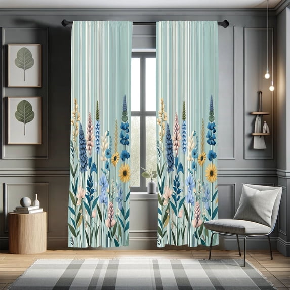 Ambesonne Spring Curtains 2 Panel Set, Modern Garden Leafy Floral, Pair of - 28" x 95", Sea Blue Olive Green Ecru