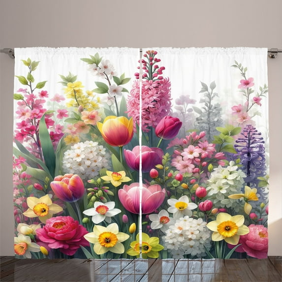 Ambesonne Spring Curtains 2 Panel Set, Wonderland Jungle Floral Art, 108" x 90", Magenta Multicolor