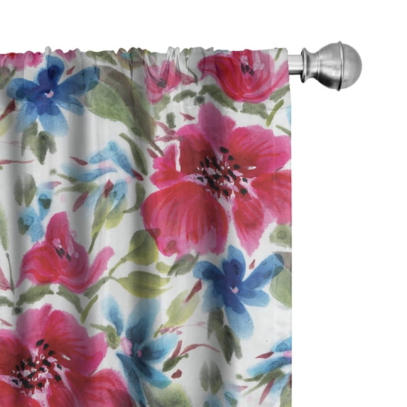 Ambesonne Spring Curtains, Blue Red Flowers Watercolor, Pair of 28"x95", Pastel Pink Sage Green