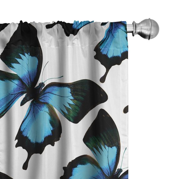 Ambesonne Spring Curtains, Bluish Colored Butterflies, Pair of 28"x84", Hunter Green Pale Blue