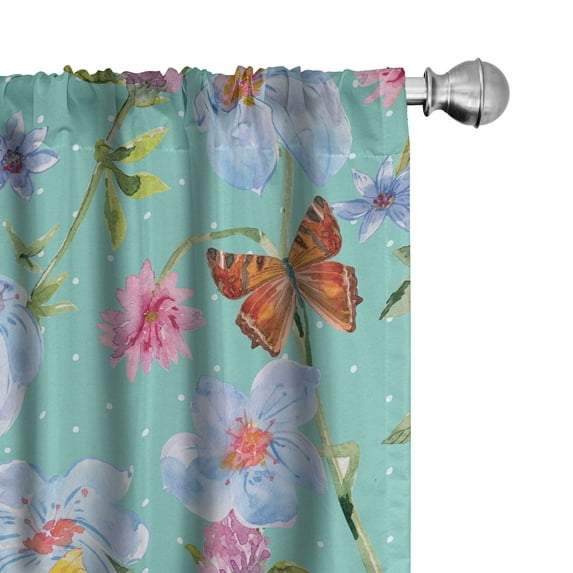 Ambesonne Spring Curtains, Butterflies Dots Flowers Art, Pair of 28"x95", Pale Redwood Seafoam