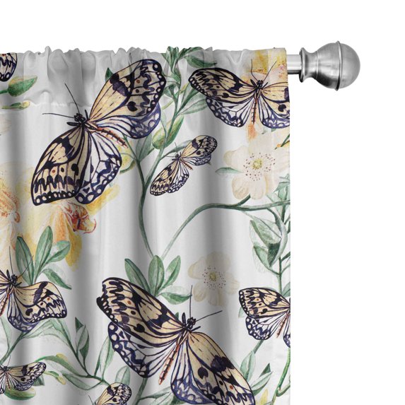 Ambesonne Spring Curtains, Butterflies Orchid Flowers, Pair of 28"x84", Jade Green and Pale Eggplant