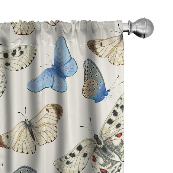 Ambesonne Spring Curtains, Butterflies Tropical Plot, Pair of 28"x95", Pale Yellow and Violet Blue