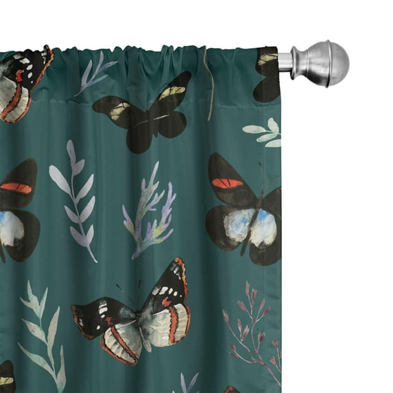 Ambesonne Spring Curtains, Butterfly Branch Leaf Art, Pair of 28"x95", Teal Vermilion and Green