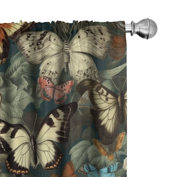Ambesonne Spring Curtains, Butterfly Floral Nature Art, Pair of 28"x95", Burnt Orange and Seafoam