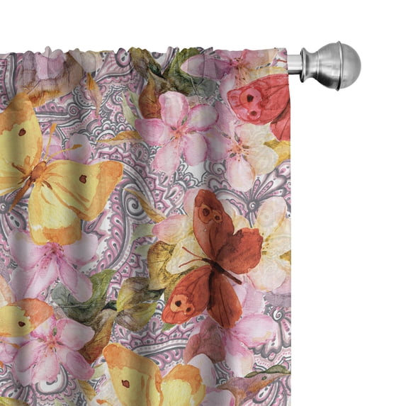 Ambesonne Spring Curtains, Butterfly Flower Vintage Art, Pair of 28"x63", Pastel Yellow and Soft Pink