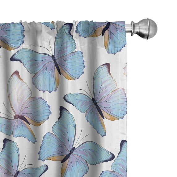 Ambesonne Spring Curtains, Butterfly Vintage Tropical, Pair of 28"x84", Pale Azure Blue and Lilac
