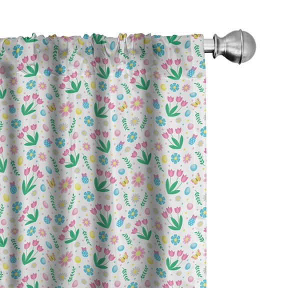 Ambesonne Spring Curtains, Eggs Flowers Butterflies Art, Pair of 28"x63", Soft Pink Jade Green