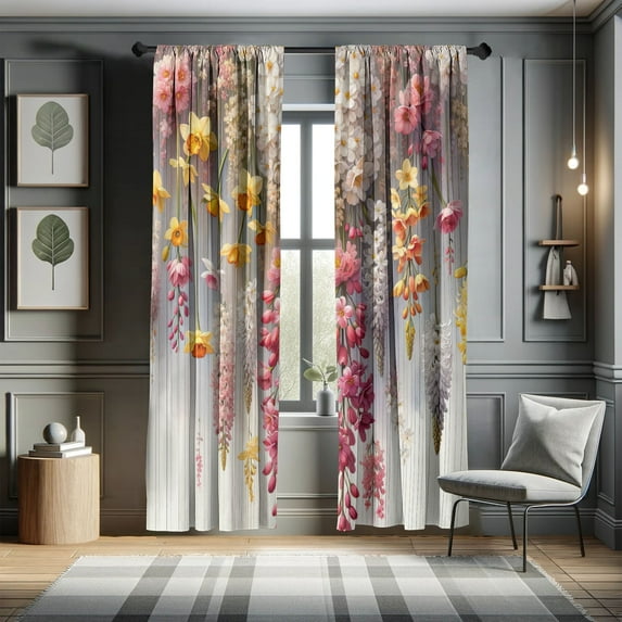Ambesonne Spring Curtains, Farmhouse Dreamy Lavenders, Pair of 28"x63", Mustard Dried Rose Pearl