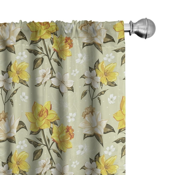 Ambesonne Spring Curtains, Floral Narcissus Branch, Pair of 28"x95", Yellow Khaki Cream
