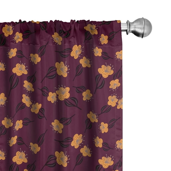 Ambesonne Spring Curtains, Flowers Abstract Vintage Art, Pair of 28"x63", Dark Magenta Pale Orange