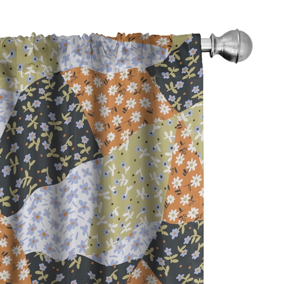 Ambesonne Spring Curtains, Flowers Colorful Geometric, Pair of 28"x63", Pale Vermilion and Khaki