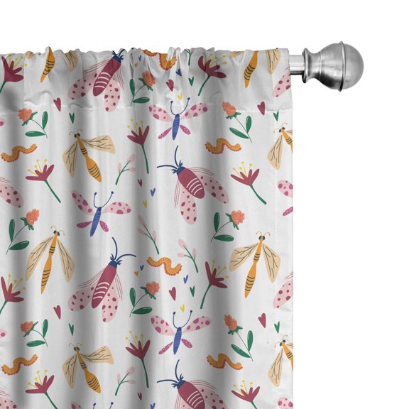 Ambesonne Spring Curtains, Flowers Hearts Dragonflies, Pair of 28"x84", Dried Rose Jade Green