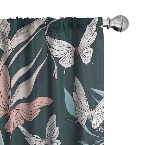 Ambesonne Spring Curtains, Flying Machaon Butterflies, Pair of 28"x95", Blush Forest Green and White