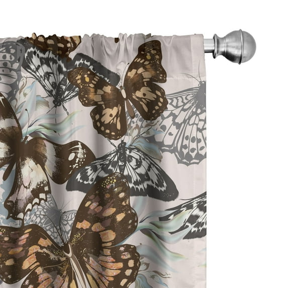 Ambesonne Spring Curtains, Grunge Vintage Butterfly Art, Pair of 28"x95", Dark Cocoa and Almond Green