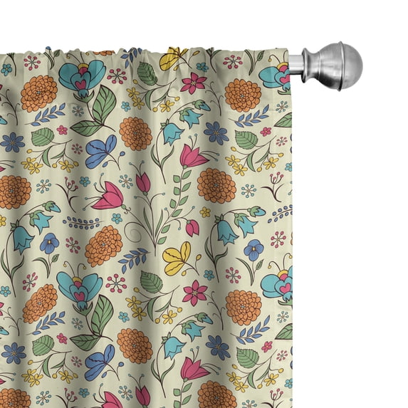 Ambesonne Spring Curtains, Retro Flowers Vintage Art, Pair of 28"x95", Turquoise Marigold