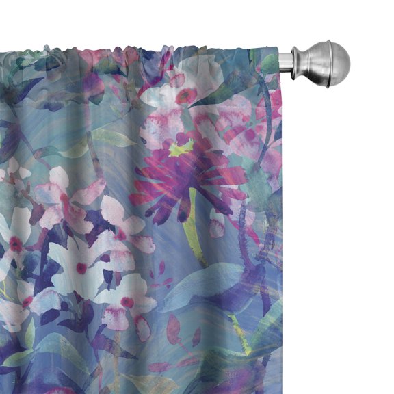 Ambesonne Spring Curtains, Retro Garden Flowers Plot, Pair of 28"x84", Cadet Blue Purple and Teal