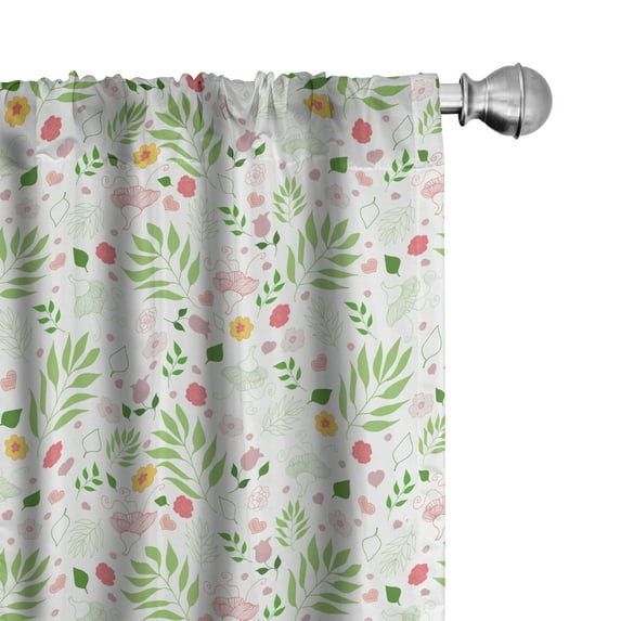 Ambesonne Spring Curtains, Roses Flowers Vintage Art, Pair of 28"x95", Fern Green and Pale Pink