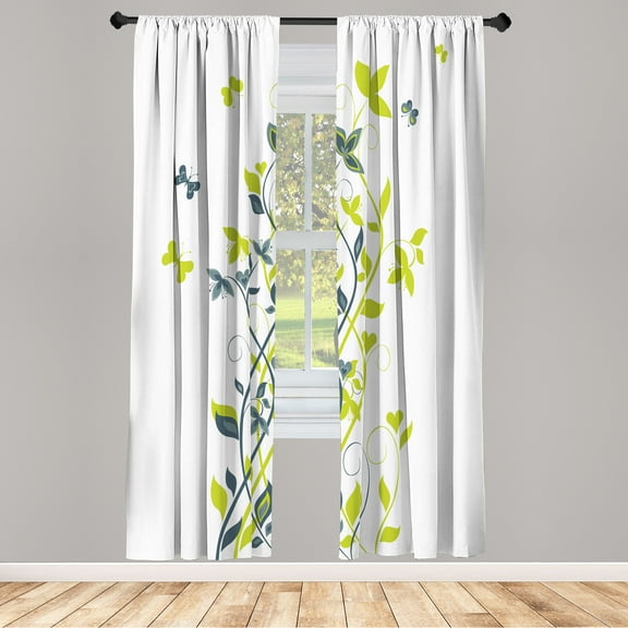 Ambesonne Spring Curtains, Tree Swirling Persian Lilac, Pair of 28"x63", Yellow Green