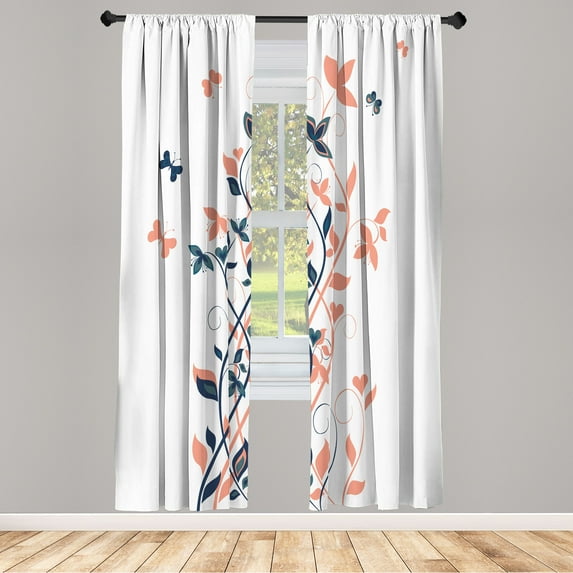 Ambesonne Spring Curtains, Tree Swirling Persian Lilac, Pair of 28"x84", Coral Indigo