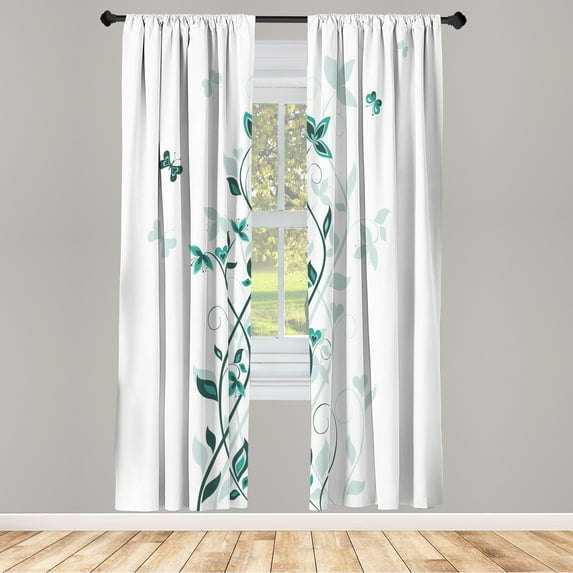 Ambesonne Spring Curtains, Tree Swirling Persian Lilac, Pair of 28"x95", Dark Teal